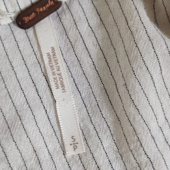 Free People Baby Blues Cream Ruffle Cap Sleeves Stripes Lace Baby Doll Tunic S - Picture 7 of 9